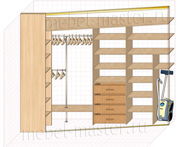 Конструкция косого шкафа-купе